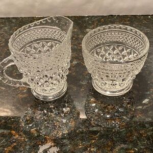 Vintage Anchor Hocking Wexford Pattern Clear Glass Creamer & Open Sugar